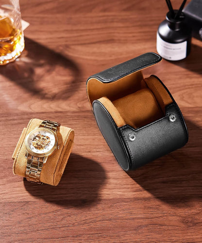 Homde Travel Watch Box Leather: Traveling Case for Men - Luxury Watch Roll for Wristwatch on the Go (black, S)