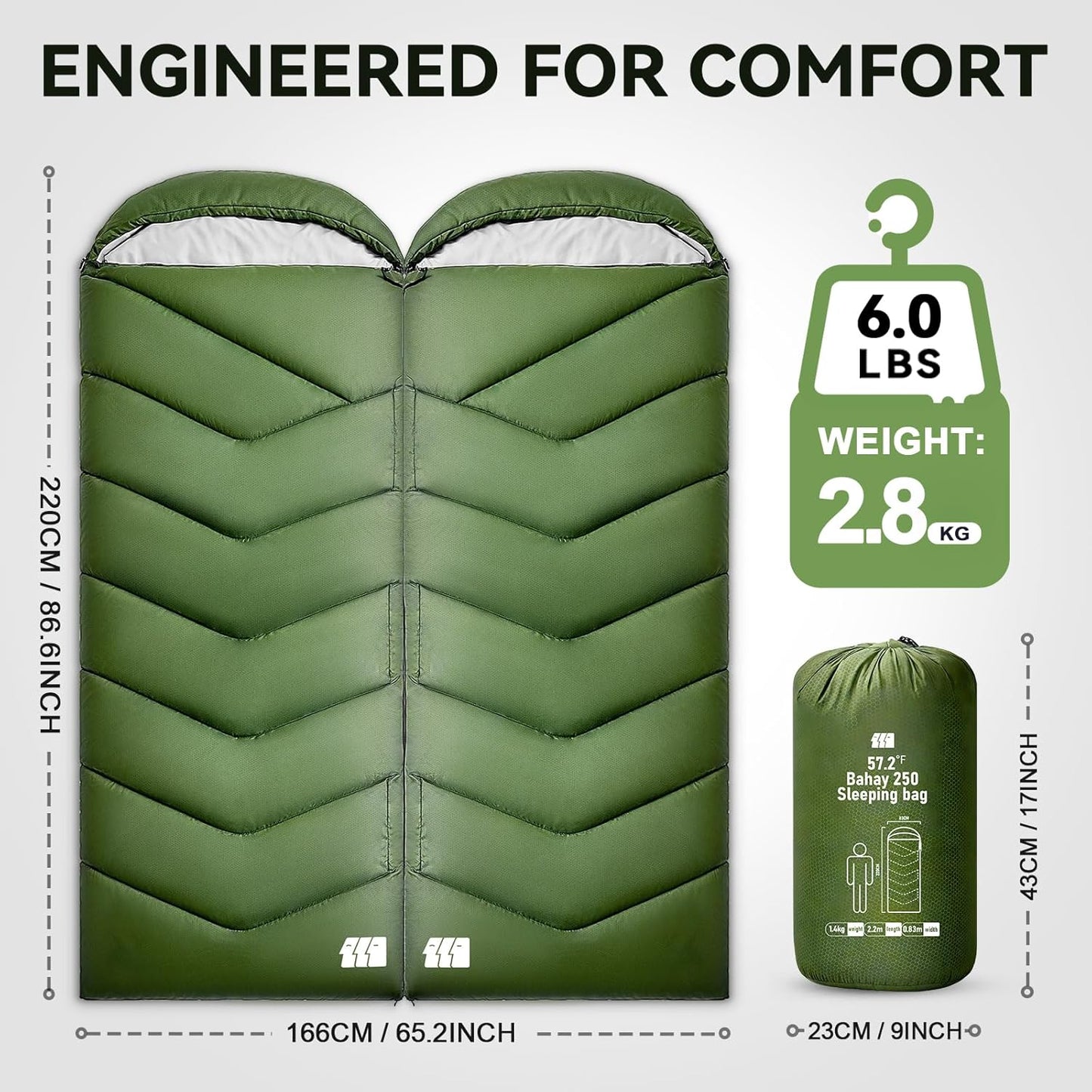 Sleeping Bags for Adults Cold Weather,Portable, Waterproof,Lightweight Camping Sleeping Bag for Tall Girls Boys with Compression Sack for Warm Camping, Hiking, Outdoor & Indoor