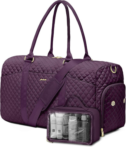 Weekender Travel Duffle Bag for Women - Carry on Bag with Shoe Compartment Overnight Bags with Toiletry Bag Wet Pocket Weekend Traveling Yoga Gym Hospital Bags for Labor and Delivery Purple