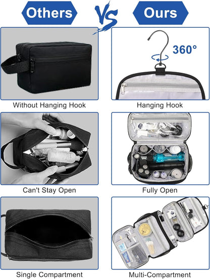 Relavel Toiletry Bag for Men, Hanging Toiletries Bag for Women Water Resistant Dopp Kit Shaving Bag, Travel Essentials Large Capacity Organizer Case for Toiletries Accessories, Black