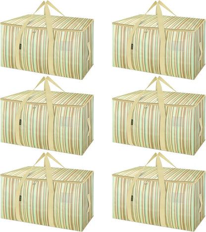 BALEINE 6-Pack Oversized Moving Bags with Reinforced Handles, Heavy-Duty Storage Tote for Clothes, Moving Supplies (Color Strip, 6-Pack)