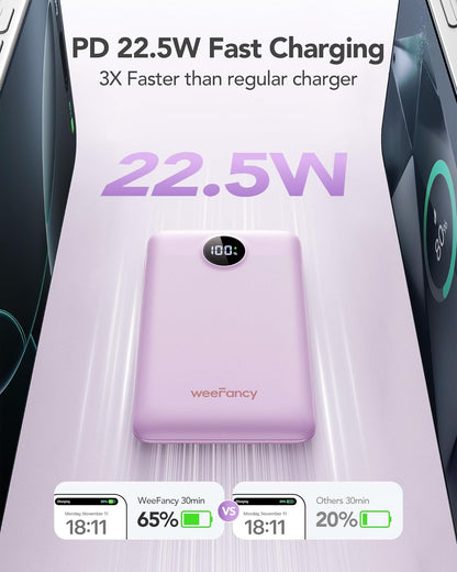 Mini Portable Charger with Built-in Cables 22.5W Fast Charging Power Bank USB-C Small Battery Pack 10000mAh Travel Essential Slim Battery for iPhone 16/15/14, Samsung 25/24, and More