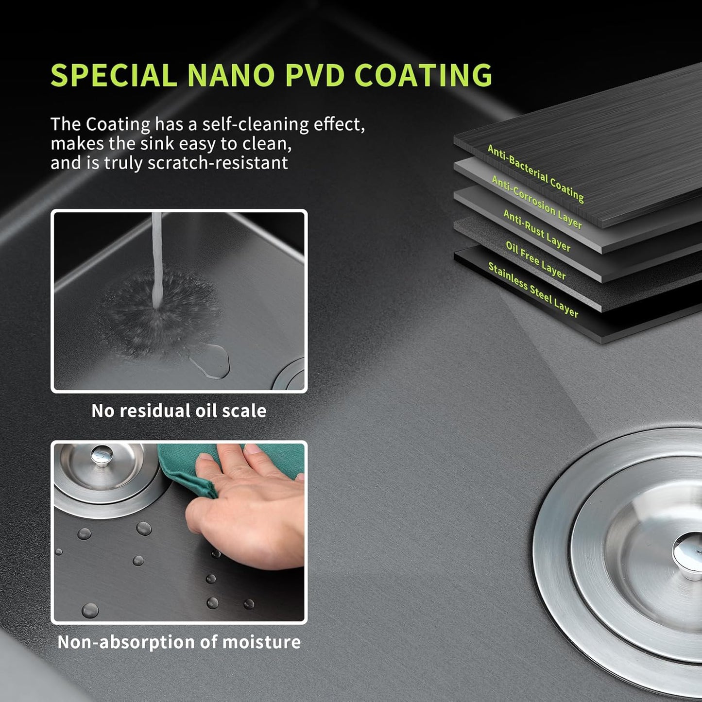 18-Inch Black Bar Sink Drop-In, SINKVINE PVD Nano Stainless Steel Kitchen Sink for Laundry, Outdoor, RV, Top Mount Deep Single Bowl Sink w/Drain Strainer, Bottom Grid, Roll-up Drying Unit, Dark Gray