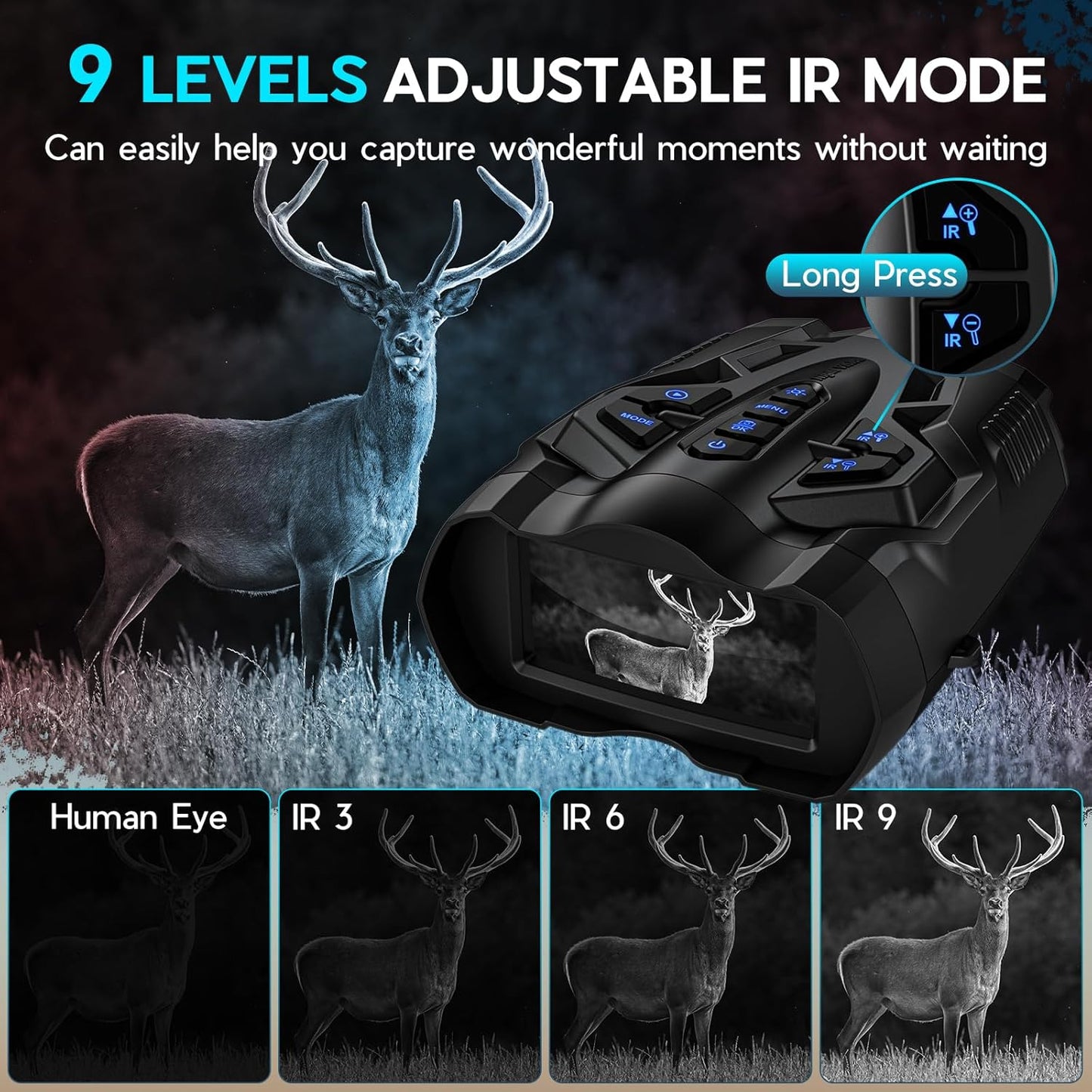 4K Night Vision Goggles for Adults,10X Zoom Night Vision Binoculars with 1000FT Infrared Range,4000mAh Rechargeable Battery,3.5" Screen,Include 32GB Card,Gift for Mens and Outdoor Enthusiasts