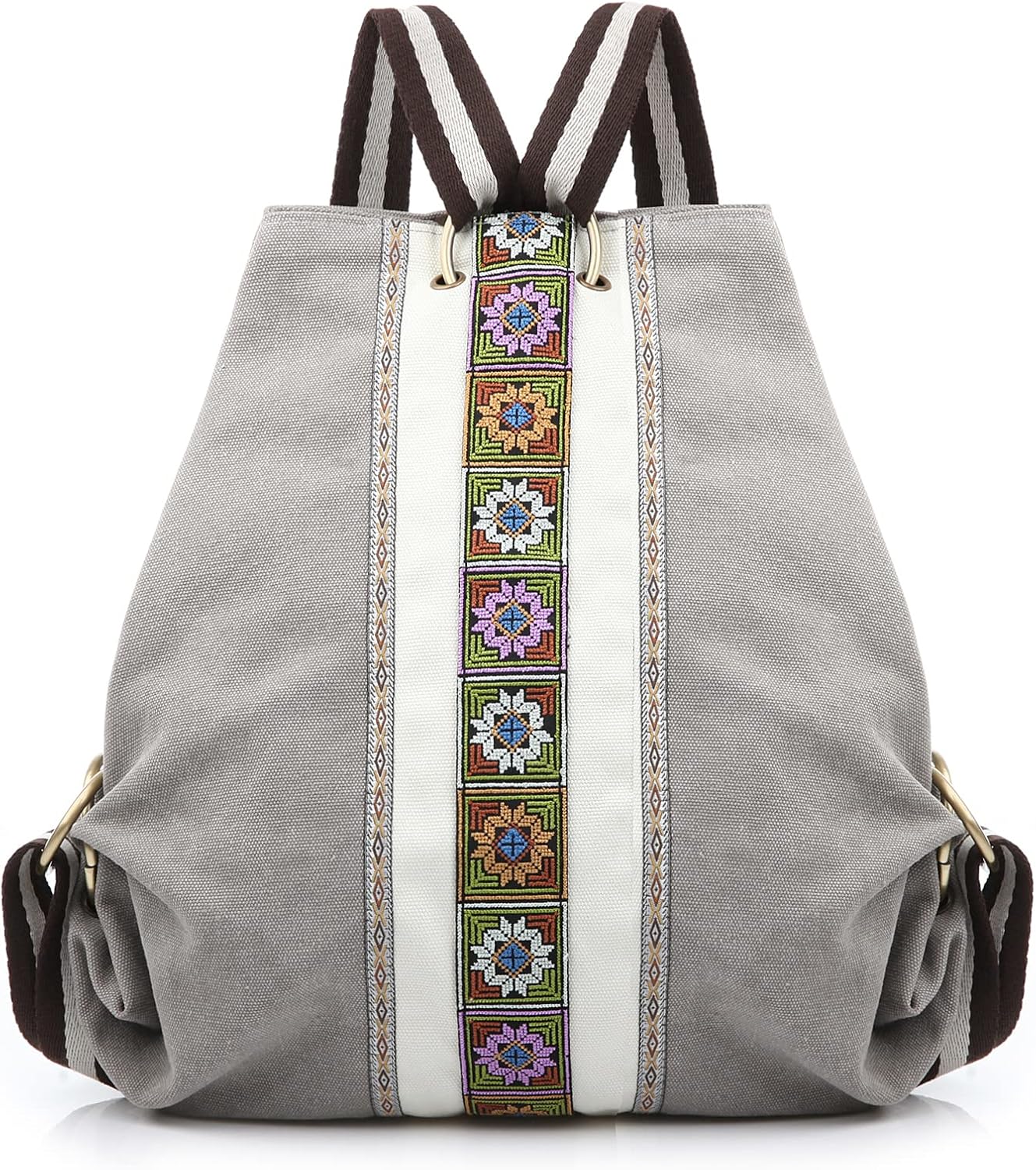 Goodhan Women Canvas Backpack Daypack Casual Shoulder Bag, Vintage Heavy-duty Anti-theft Travel Backpack, Light Grey