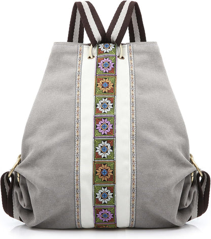 Goodhan Women Canvas Backpack Daypack Casual Shoulder Bag, Vintage Heavy-duty Anti-theft Travel Backpack, Light Grey