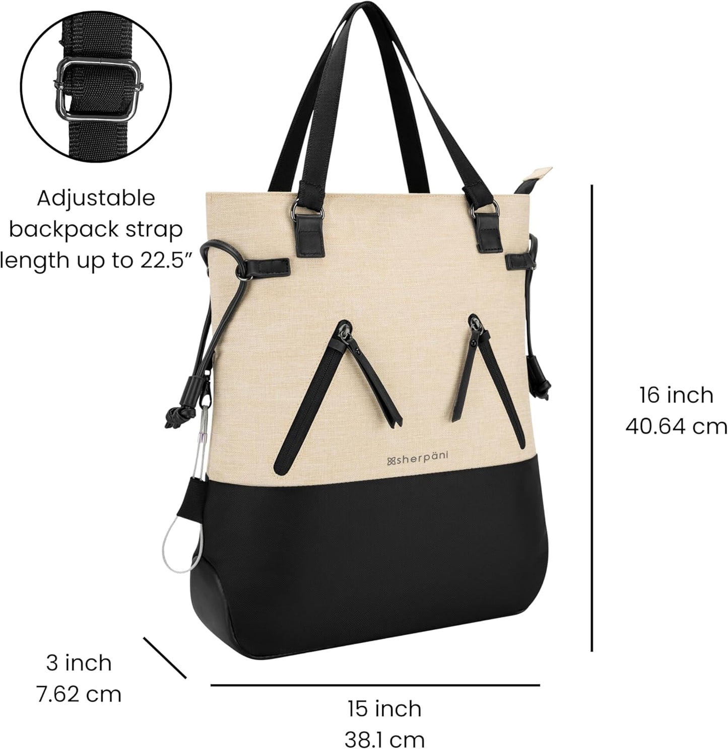 Sherpani Tempest, Anti Theft Convertible Backpack Tote, 14L Travel Backpack, Travel Gifts for Women, Handbags, RFID Protection, Metal Hardware, Fits 15” Laptop (No Sleeve) (Straw)
