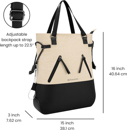 Sherpani Tempest, Anti Theft Convertible Backpack Tote, 14L Travel Backpack, Travel Gifts for Women, Handbags, RFID Protection, Metal Hardware, Fits 15” Laptop (No Sleeve) (Straw)