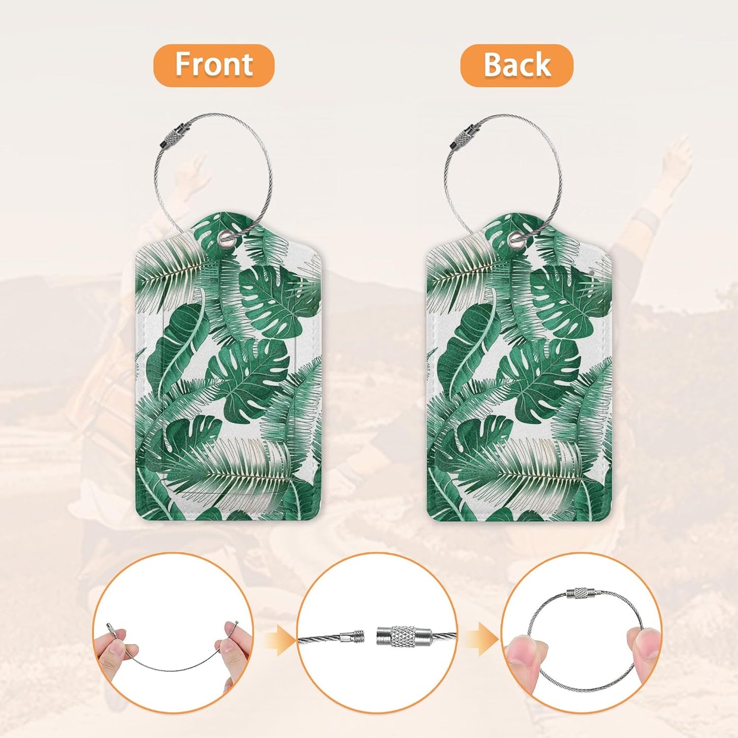 3 Pcs Luggage Tags for Suitcase,Tropical Palm Leaves and Flowers Luggage Tag Name Id Labels with Privacy Cover for Travel Backpack Women Men