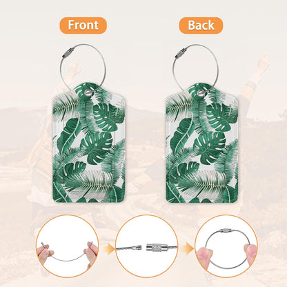 3 Pcs Luggage Tags for Suitcase,Tropical Palm Leaves and Flowers Luggage Tag Name Id Labels with Privacy Cover for Travel Backpack Women Men