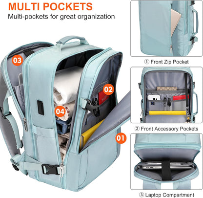 PIJUSHI Travel Backpack for Women Expandable Carry on Luggage Backpack Airline Approved Personal Item Laptop Bag(PE034 Blue)