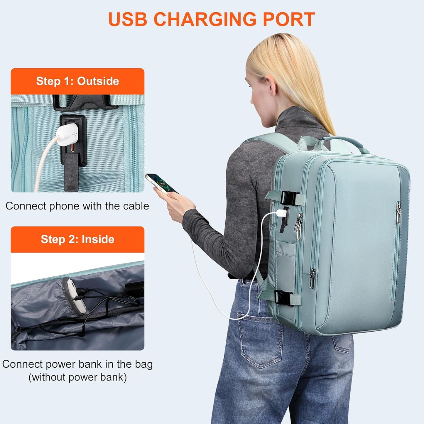 PIJUSHI Travel Backpack for Women Expandable Carry on Luggage Backpack Airline Approved Personal Item Laptop Bag(PE034 Blue)