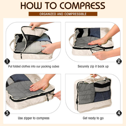 5 Pcs Packing Cubes for Suitcase Large Travel Cubes Carry on Luggage Organizer Bags for Clothes Accessories(L,Khaki)