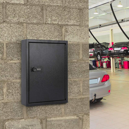 KYODOLED 60-Key Storage Lock Box with Code, Wall Mount Combination Lock Box, Key Hooks & Labels, Black