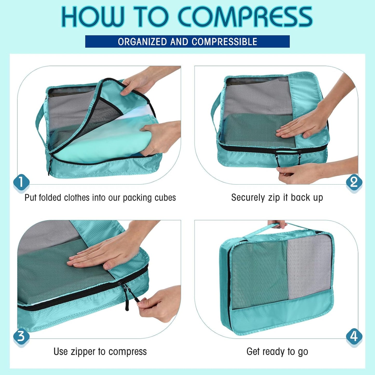 5 Pcs Packing Cubes for Suitcase Large Travel Cubes Carry on Luggage Organizer Bags for Clothes Accessories(L,Blue)