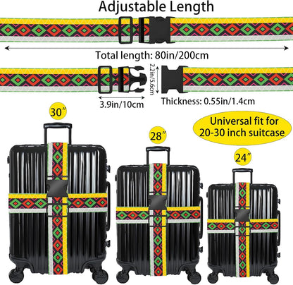 Geometric Arts Luggage Straps for Suitcases, Adjustable Luggage Travel Belt to Keep Luggage Security While Travel, Strong Polyester Fabric, Easy-to-Recognize Funny Pattern Travel Accessories, 2 Pack