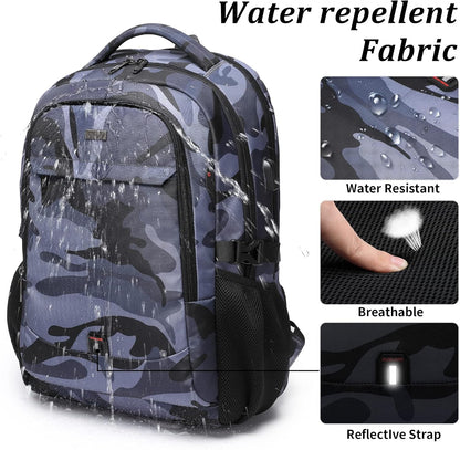 DUSLANG 17 Inch Travel Laptop Backpack Water Resistant Hiking Backpack for Men Laptop Bag with USB Charging Port,Camouflage green
