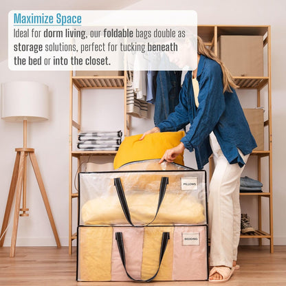 VENO 10 Pack Moving Bags Extra Large Storage Bags for College Move-In, Heavy-Duty Storage Totes, Packing Boxes, and Wardrobe Moving Supplies - Durable Laundry Bags for Clothes (Clear, 10 Pack)