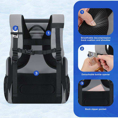 Maelstrom Backpack Cooler,36 Can Cooler Backpack,Soft Cooler Bag Insulated Leakproof,Lightweight Ice Chest Backpack,Travel Cooler Lunch Backpack for Camping,Hiking,Beach,Gray