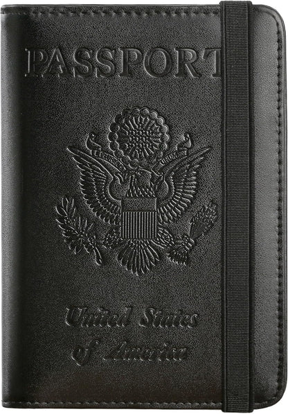 Passport Holder Cover Wallet Travel Essentials RFID Blocking Leather Card Case International Must Haves Travel Accessories for Women Men(101#Black)