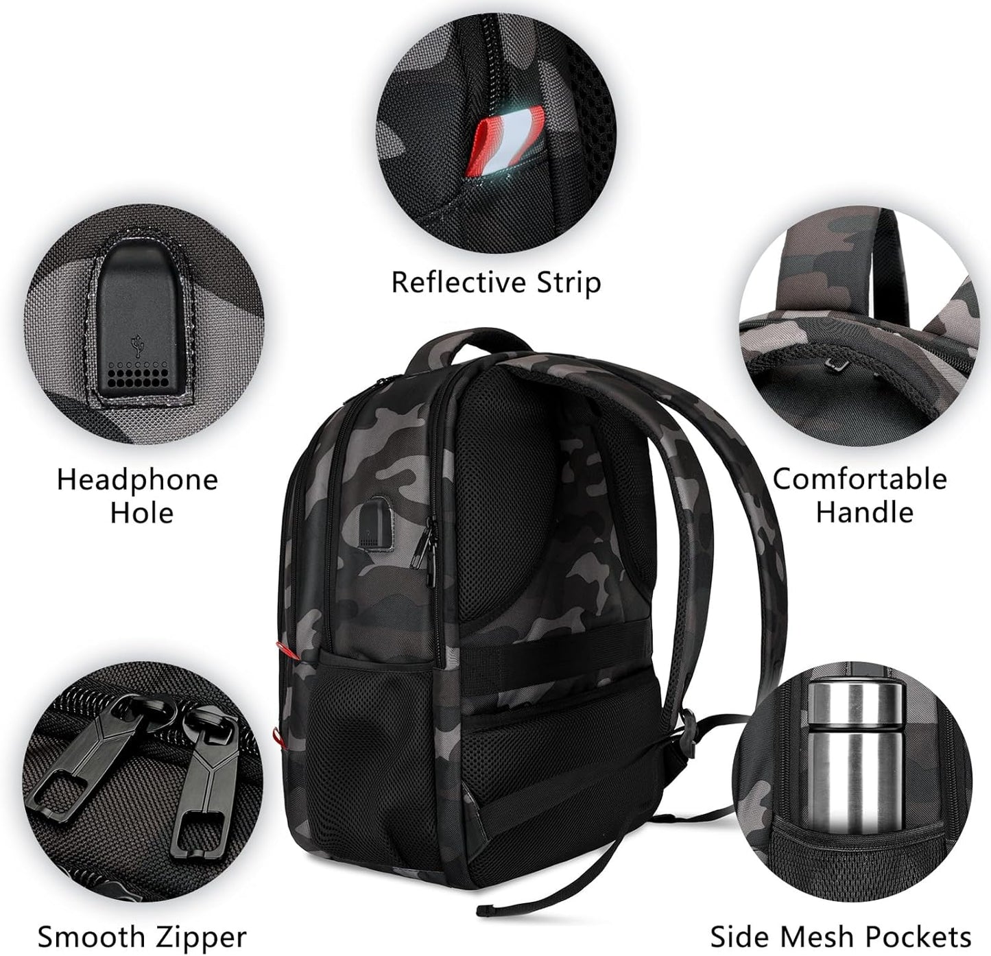 Backpack for Men Women, School Backpack with USB Charging Port, Anti Theft Carry On Flight Approved Business Work Travel 15.6 Inch Computer Laptop Backpack, BookBag for teen, Camo