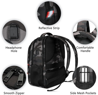 Backpack for Men Women, School Backpack with USB Charging Port, Anti Theft Carry On Flight Approved Business Work Travel 15.6 Inch Computer Laptop Backpack, BookBag for teen, Camo