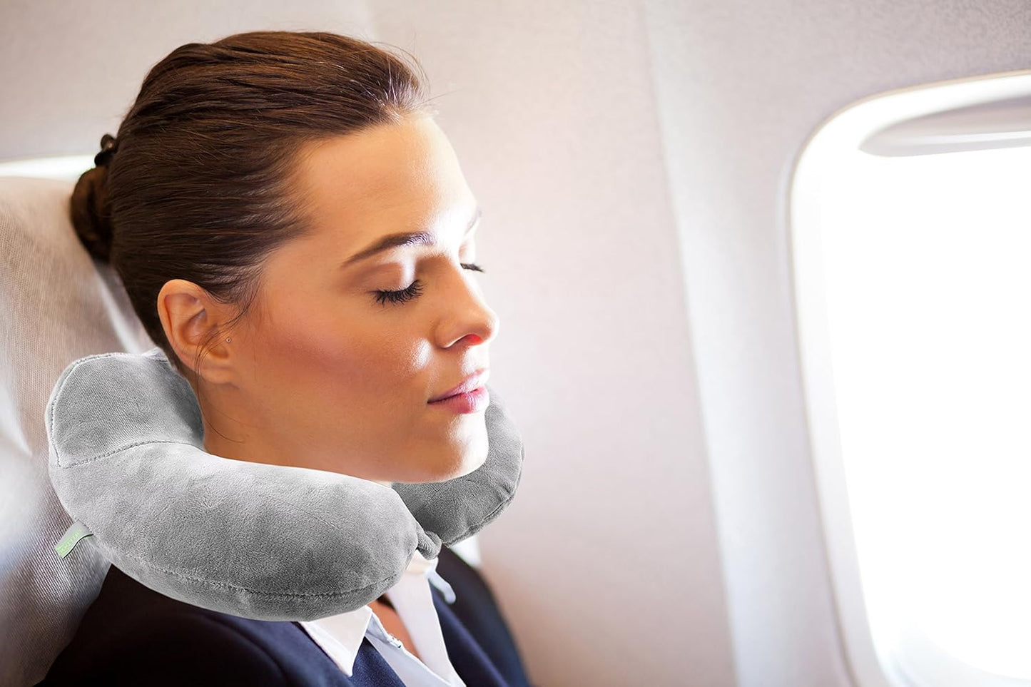 Inflatable Travel Neck Pillow: Extra-Soft, Cushion. for Airplanes, Trains, Cars, Portable Travel Accessory-with Carrying Pouch for Cell Phone and Passport Etc. (Grey 2 Pack)