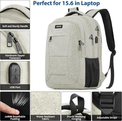 Backpack for Men Women, School Backpacks for Teen Boys, Business Anti Theft Sturdy Travel Laptop Backpack with USB Charging Port, Water Resistant 15.6 Inch Computer Bag Gift, Beige