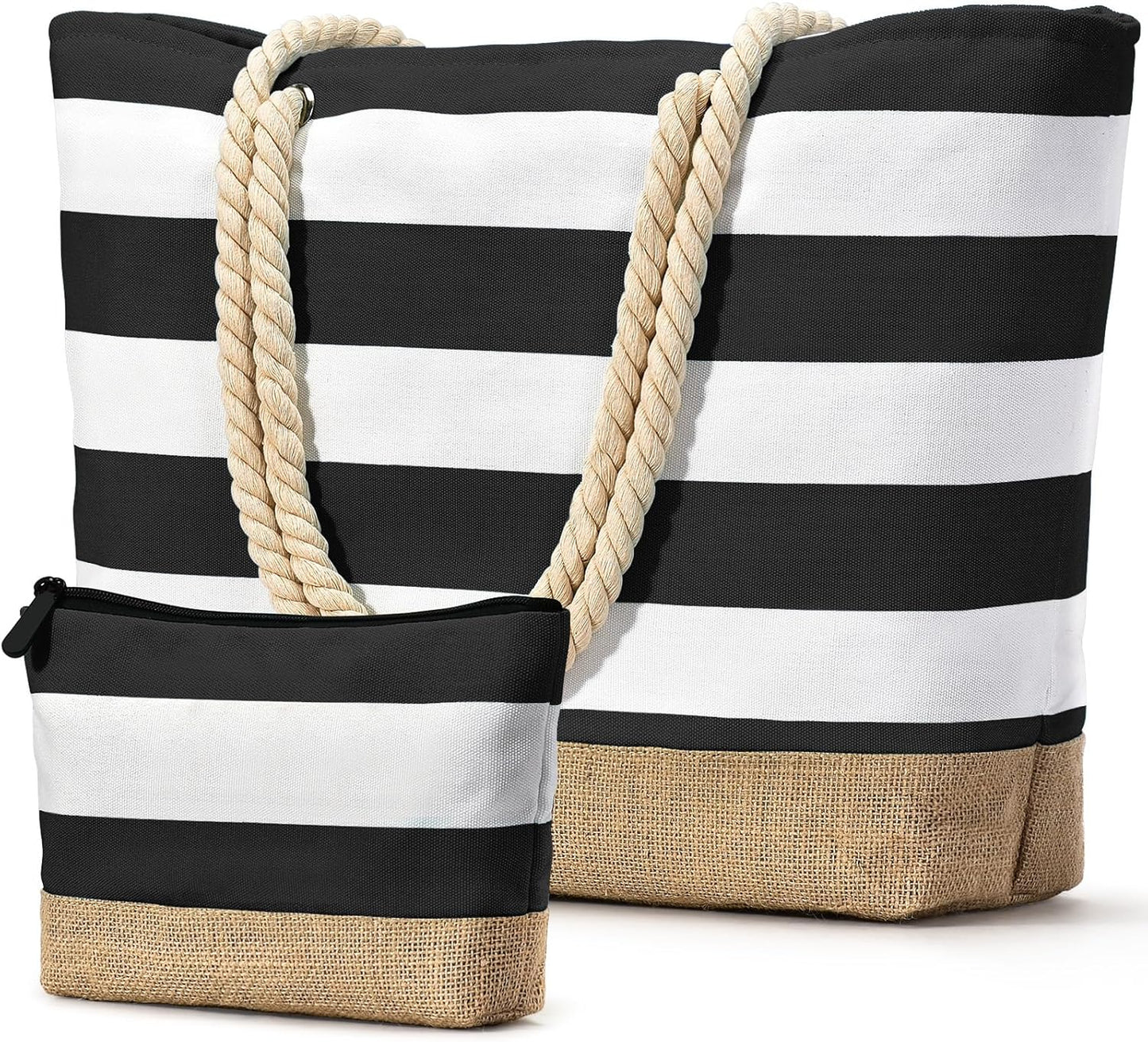 Becokan Beach Bag Initial Beach Tote with Makeup Bag for Travel Work Storage Personalized Birthday Gifts for Women Her