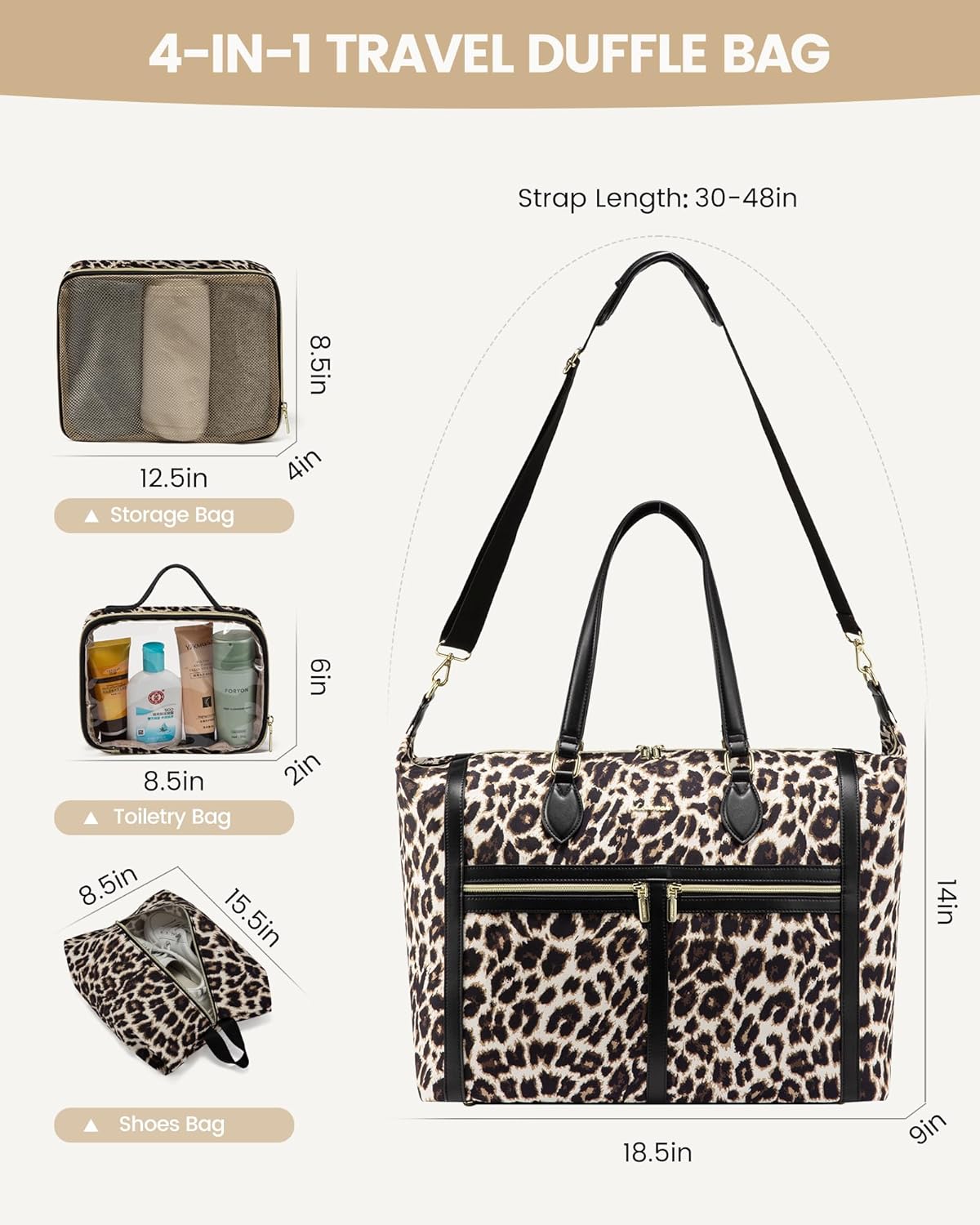 LOVEVOOK Travel Weekender 4-in-1 Duffle With Shoes Compartment, Carry On Overnight Bag, Toiletry Pouch & Wet Pocket, Large Tote for Women Labor Delivery Hospital