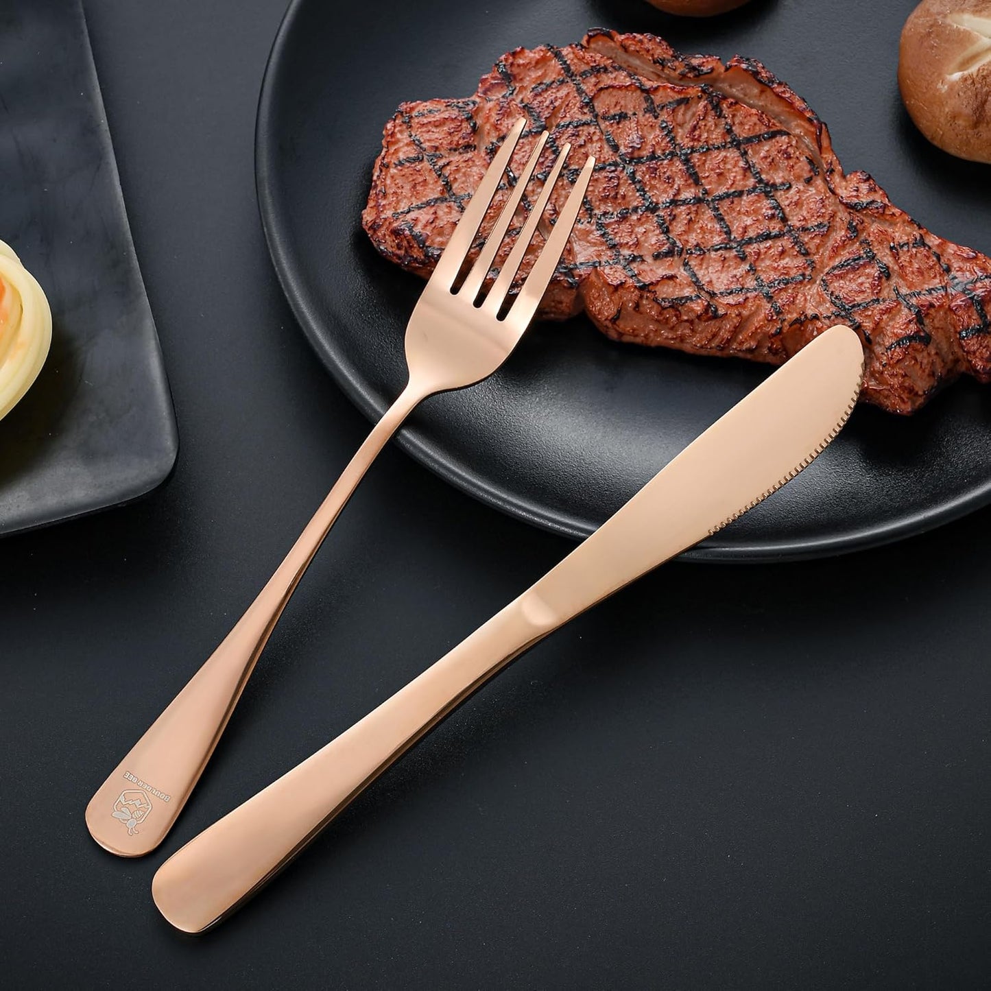 Boulder Bee Travel Utensils Set | Reusable Camping Cutlery Set | Stainless Steel Flatware Set | Portable Silverware Set with Case | Includes Knife/Fork/Spoon/Chopsticks/Cleaning Cloth/Case (Rose)