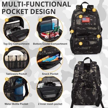 Tactical Double Deck Cooler Backpack for Men,Large Lunch Backpack with 2 Compartment,Soft Cooler Bag