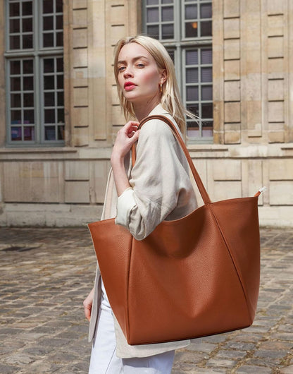 KALIDI Large Tote Bag Vegan Leather Casual Zipper Work Bag Weekender Hobo for Women 23L Oversize Shoulder Travel Purse