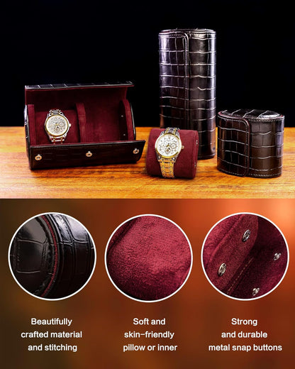 MR.OKAY 2 Watch Travel Case- Classic Leather Watch Case With Superb Texture.(Portable Watch Roll Or Organizer For Storage And Display).Festival Gift For Men, All Handcrafted By Artisans.