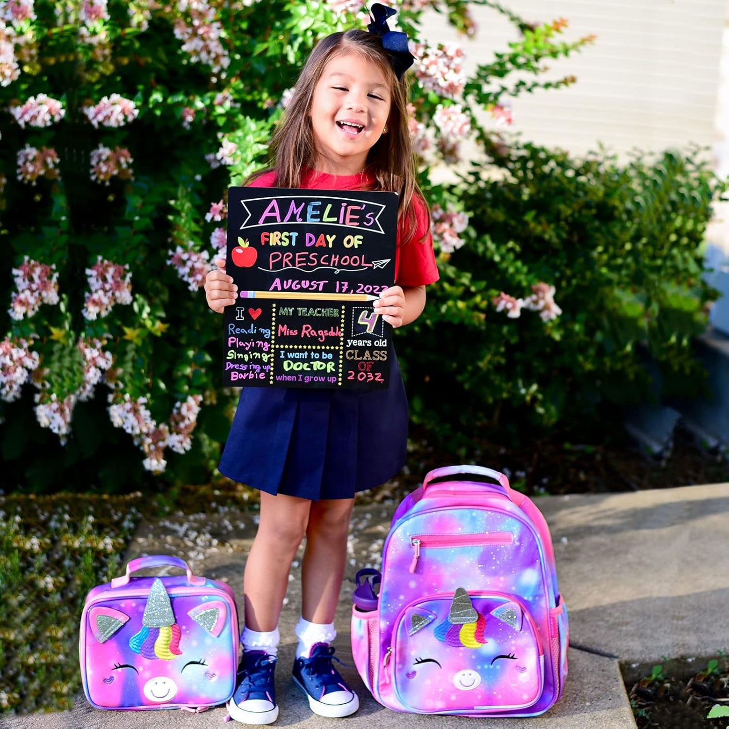 mibasies Girls Backpack for Elementary School, Kids Backpack for Girls 5-8 Unicorn Bangs