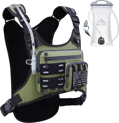 Running Vest with 2L Water Bladder, USA Original Patent, Lightweight Adjustable Chest Pack with Pistol Holster, Reflective Running Hydration Vest for Women Men for Marathon