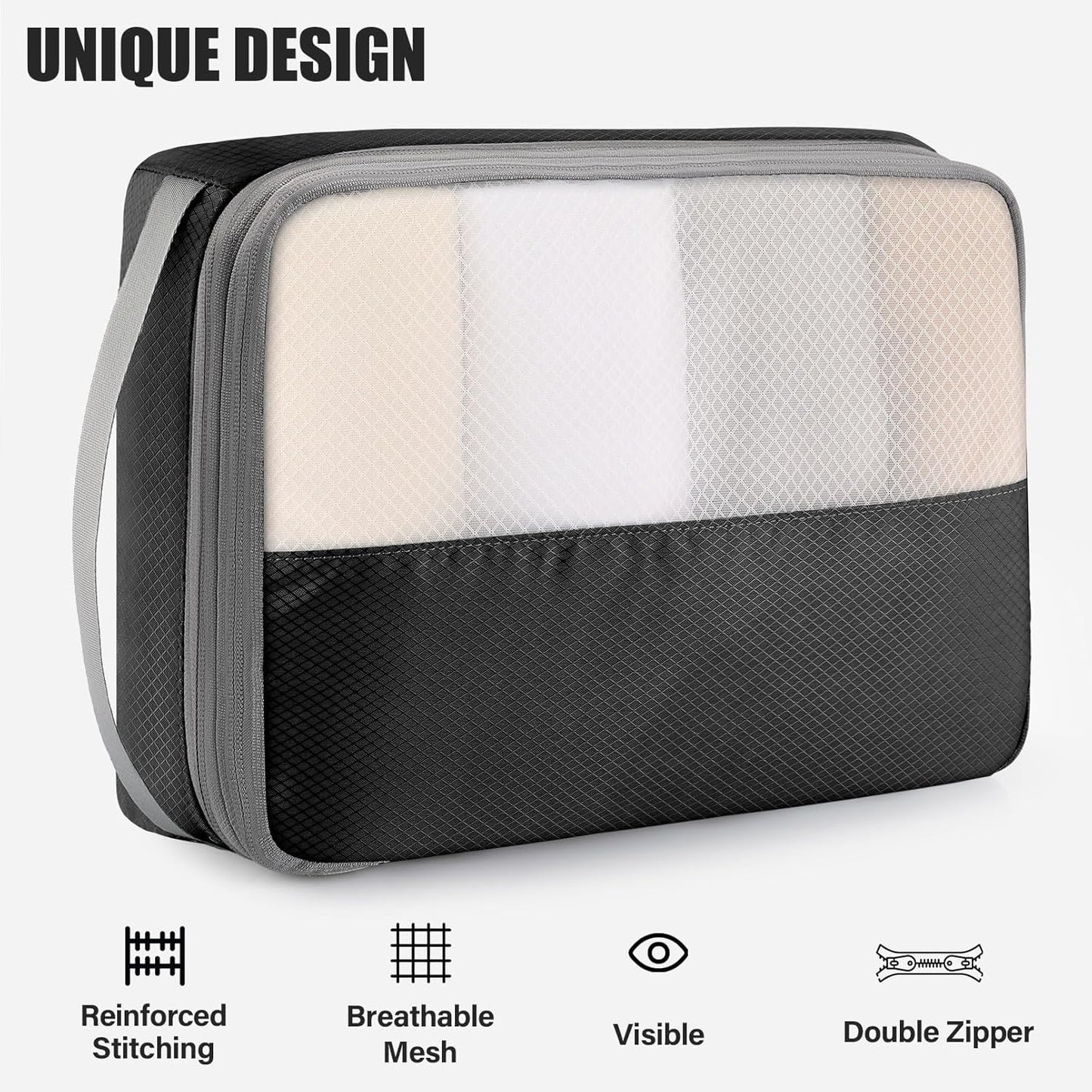 9 Set Compression Packing Cubes for Travel, Bonus Versatile Drawstring Backpack, Lightweight Luggage Organizer Bags, Sturdy Travel Accessories for Suitcase, Black