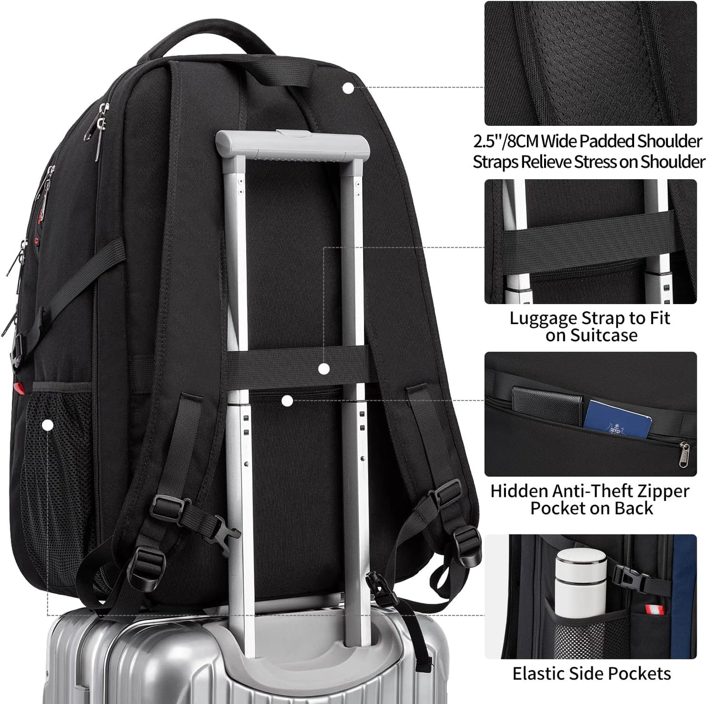 Travel Laptop Backpack, 18.4 inch Extra Large Backpack for Men and Women, 45L Capacity Business Computer Back Pack (Black Blue, 18.4 Inch)