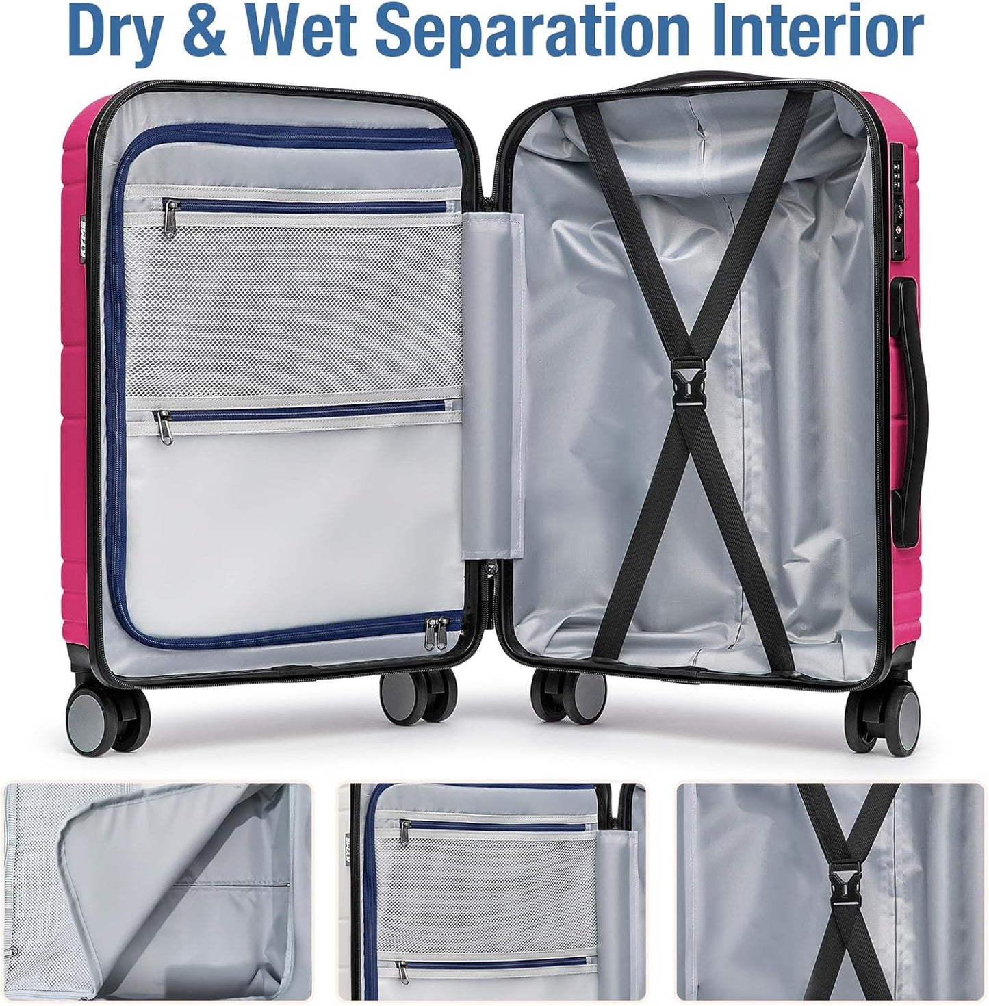 KYME Carry On Luggage 22x14x9 Airline Approved with TSA Lock Hard Shell Carry On Suitcase Lightweight Suitcases with Wheels Small Luggage for Men Women,Carry-On 20 Inch,Magenta