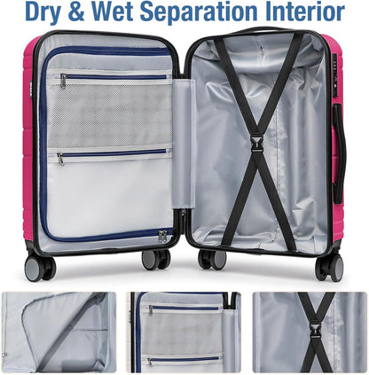 KYME Carry On Luggage 22x14x9 Airline Approved with TSA Lock Hard Shell Carry On Suitcase Lightweight Suitcases with Wheels Small Luggage for Men Women,Carry-On 20 Inch,Magenta