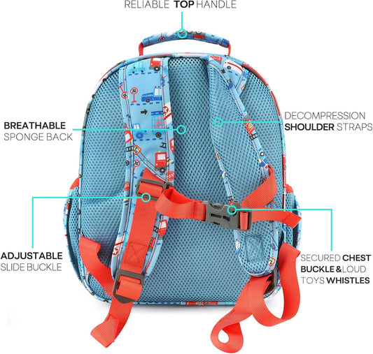 mibasies Toddler Backpack for Boys 2-4: Cute Kids Backpacks Boys - Preschool Kindergarten Backpack - Car