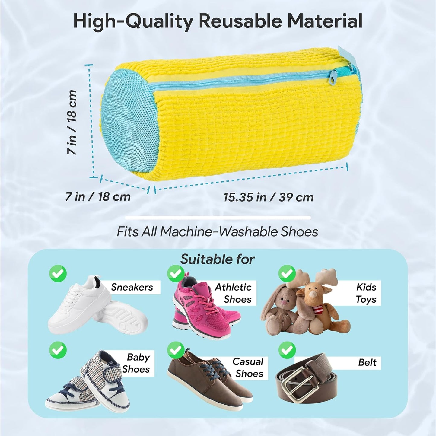 Shoe Washing Machine Bag - 2Pcs Shoe Washing bag,360° Deep cleaning Durable sneaker washing machine bag, Fits All Shoe Types & Sizes,Yellow,14.8 x 7.4inches