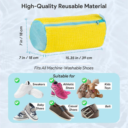 Shoe Washing Machine Bag - 2Pcs Shoe Washing bag,360° Deep cleaning Durable sneaker washing machine bag, Fits All Shoe Types & Sizes,Yellow,14.8 x 7.4inches