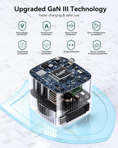 Retractable Wall Charger, 65W PD Fast USB C Charger Block with Retractable Type-C Cable, Travel Fast Charging Adapter with Foldable Plug for iPhone 16/15, MacBook Air, iPad Pro, Samsung, Pixel