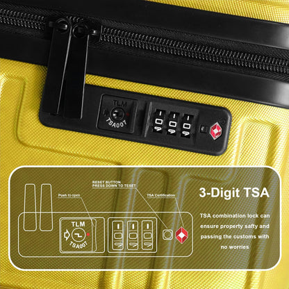 Luggage Sets 4 Piece, ABS PC Lightweight Suitcases with Wheels, Hardshell Luggage Sets Suitcase set with TSA Lock Yellow (12in 20in 24in 28in)