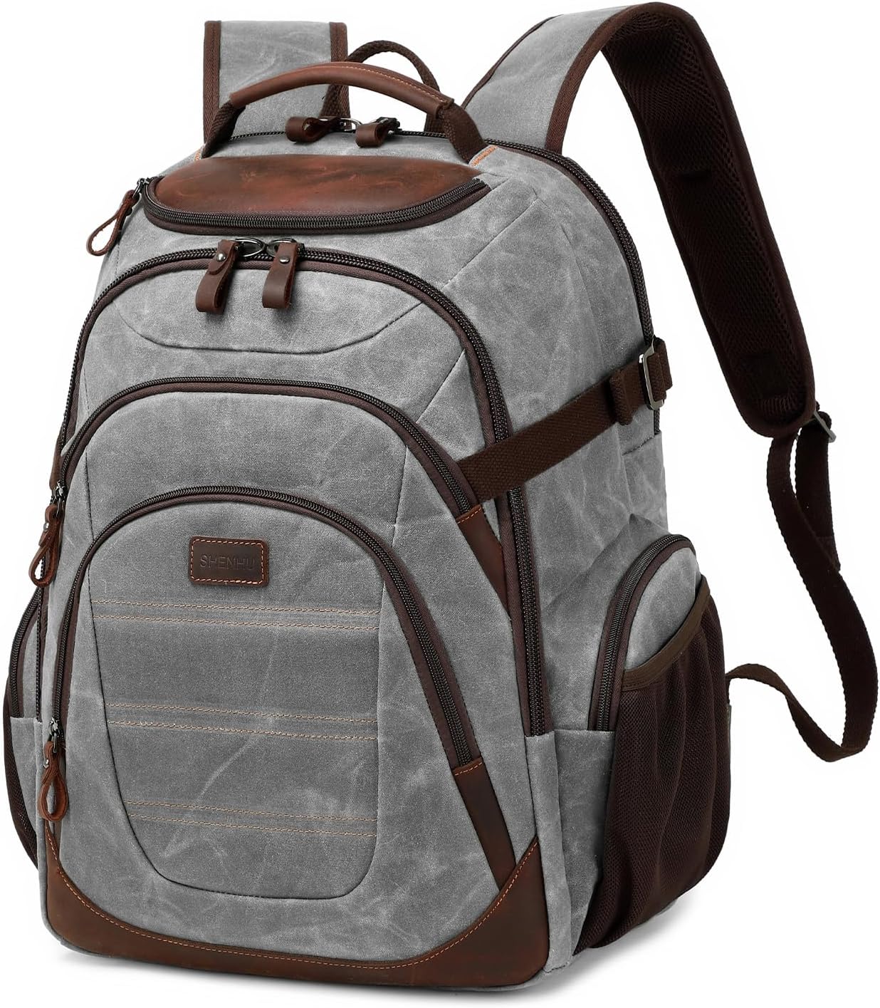 Travel Laptop Backpack 17.3 inch XL Computer Backpack for Men Waxed Canvas College Daypack Business Backpack Gray