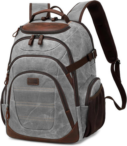 Travel Laptop Backpack 17.3 inch XL Computer Backpack for Men Waxed Canvas College Daypack Business Backpack Gray