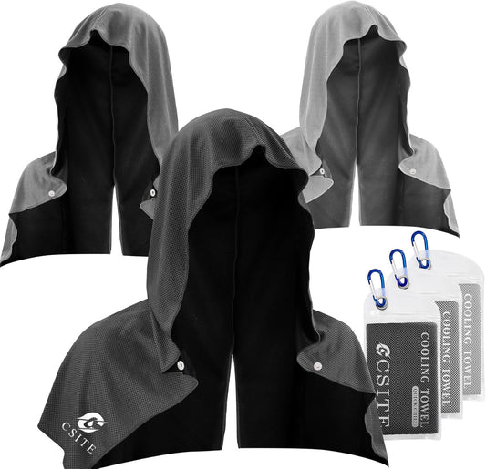3 Pack Cooling Hoodie Towels for Neck and Face, UPF 50 Sun Protection & Instant Cooling, Ice Towels for Hot Weather, Soft Breathable Towel for Sport, Work Out, Gym, Camping & More Activities