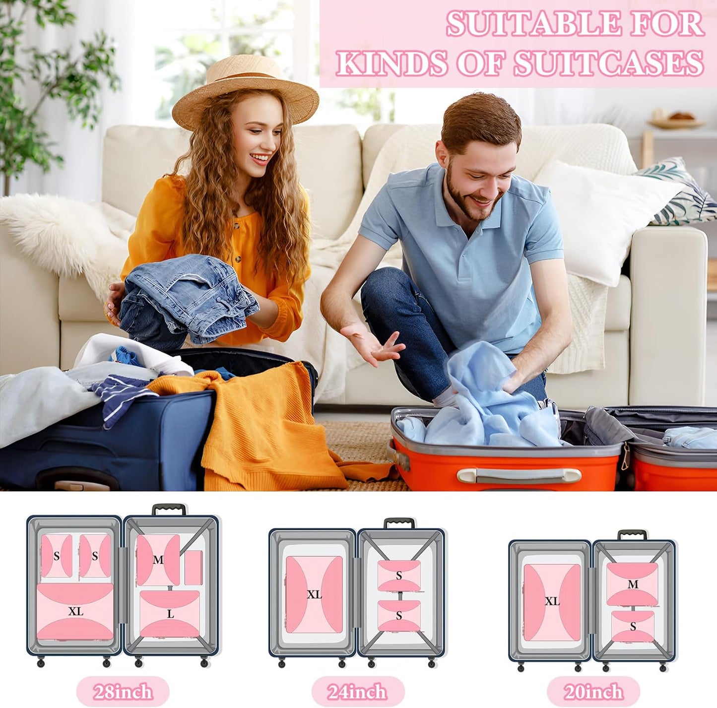 8 Set Compression Packing Cubes for Travel, Packing Cubes Compression Travel Accessories Expandable Packing Organizers for Carry on Luggage Suitcase (Gray)