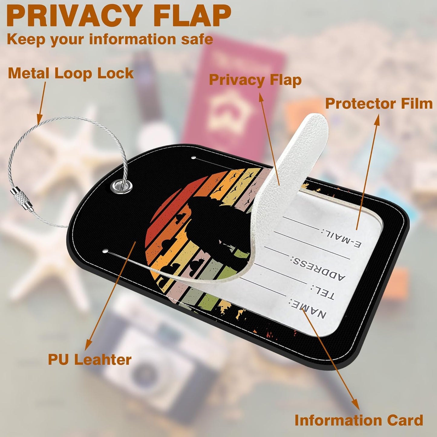 2 Pack PU Luggage Tags for Suitcase, Sasquatch Sunset Suitcase Tag Leather ID Label Bag Tags with Privacy Cover and Metal Loop for Men Women Travel Bag